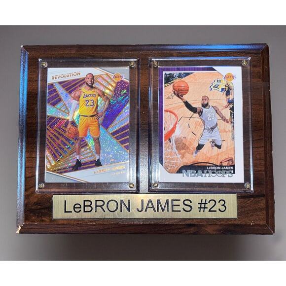 Lebron James Wooden Plaque Wall Hanging With Two NBA Hoops Trading Cards 8”X6” - Picture 1 of 4